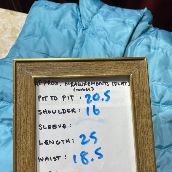 Goose Down Puffer Vest M Feather Cluster Turtleneck Zip Belted Embroidered Blue - Picture 3 of 13